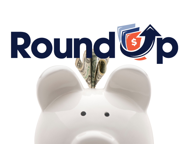 piggy bank with round up logo