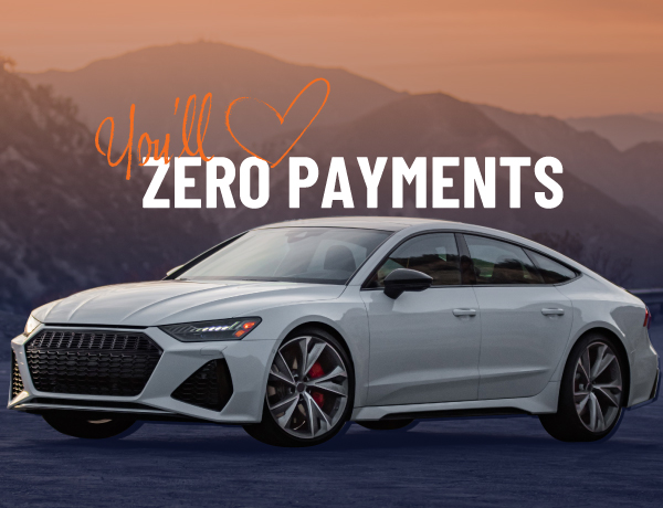 car on mountain road that says you'll love zero payments