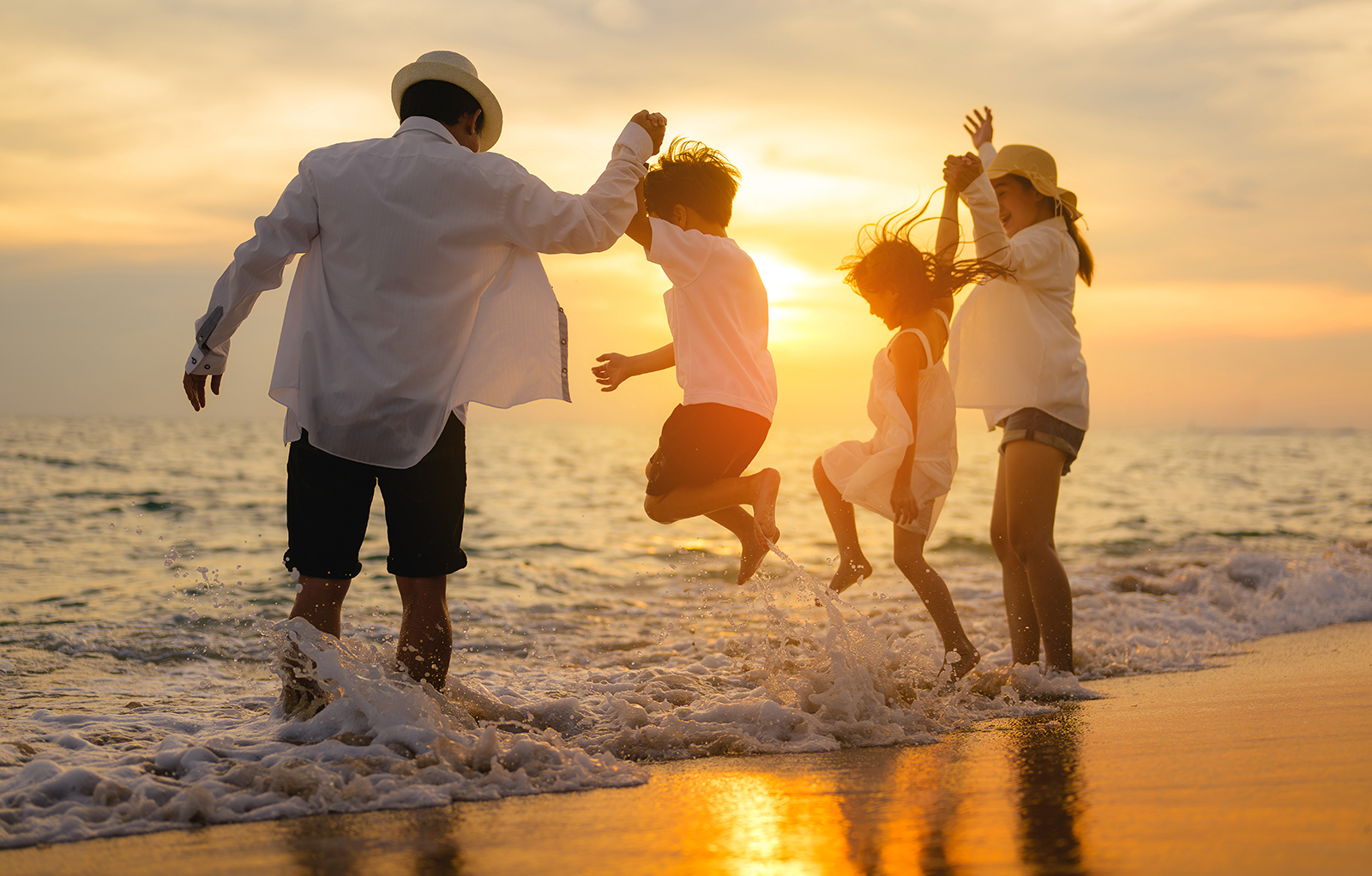Happy family enjoying together on beach on holiday vacation, Family with beach travel, People enjoying with holiday vacation, High quality photo.